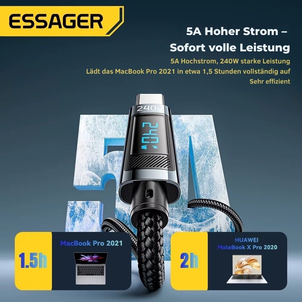 Essager 240W USB-C auf USB-C Kabel PD3.1 mit LED-Anzeige