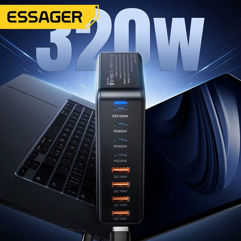 Essager 320W GaN 8-Port USB-C Desktop-Ladegerät