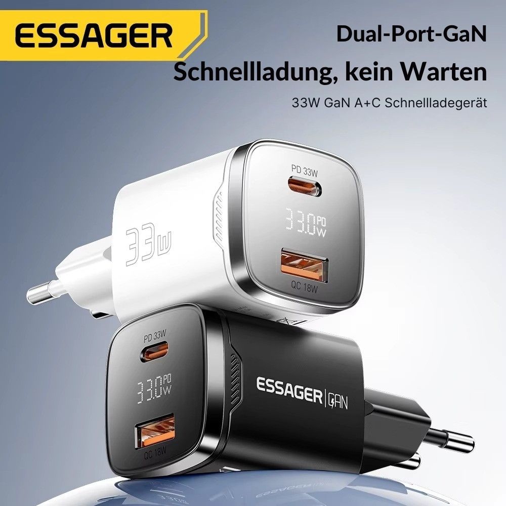 Essager 33W GaN USB-C Ladegerät mit Digitalanzeige