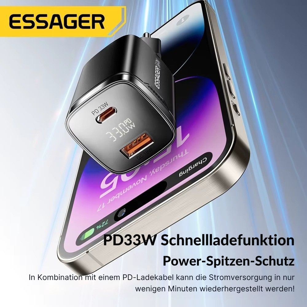 Essager 33W GaN USB-C Ladegerät mit Digitalanzeige