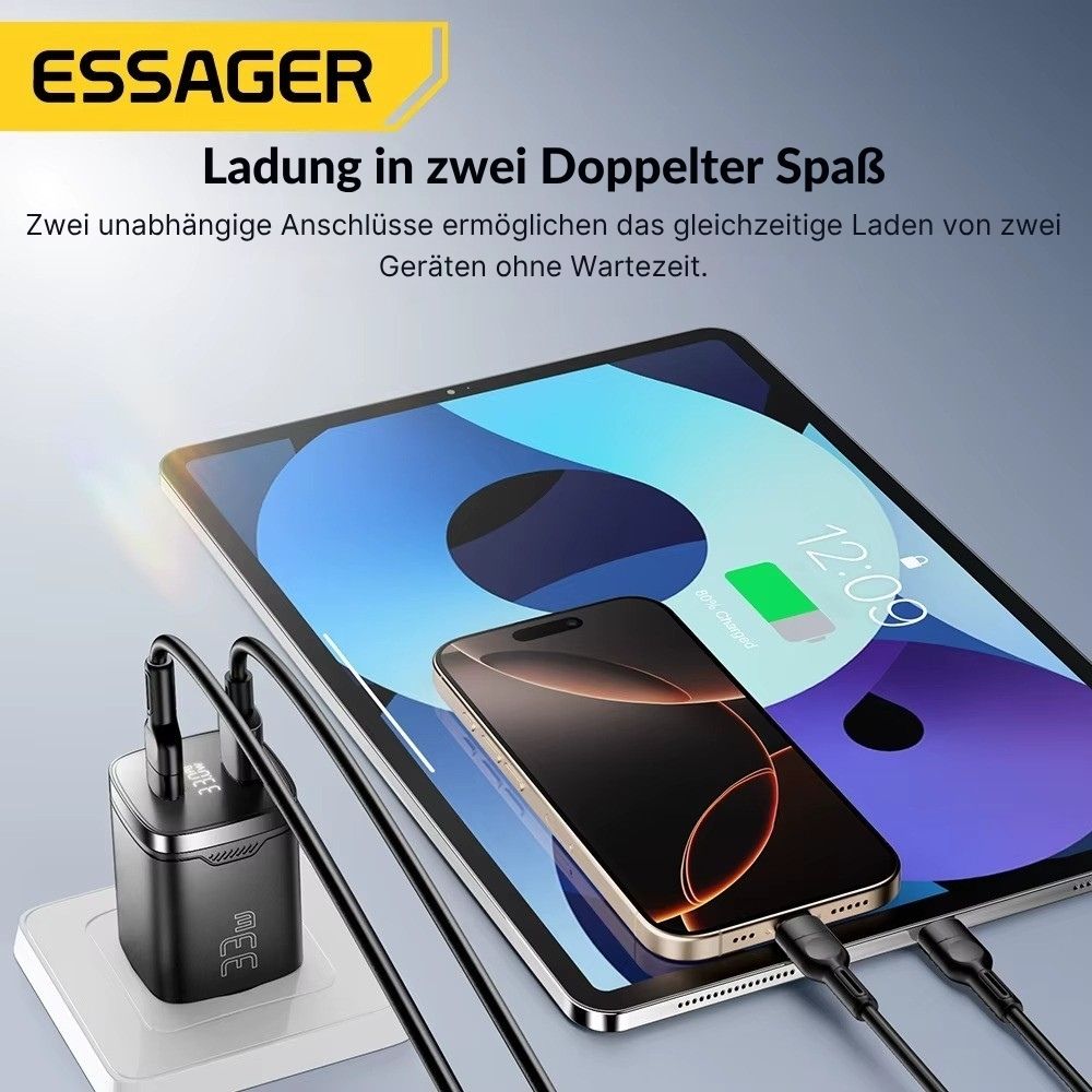 Essager 33W GaN USB-C Ladegerät mit Digitalanzeige