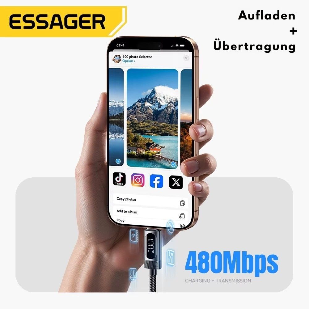 Essager 100W USB-C auf USB-C Kabel mit Digitalanzeige
