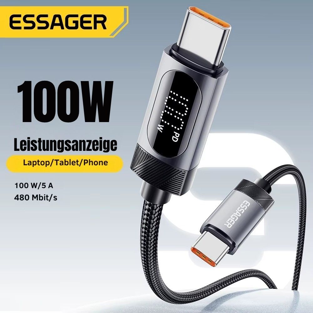 Essager 100W USB-C auf USB-C Kabel mit Digitalanzeige