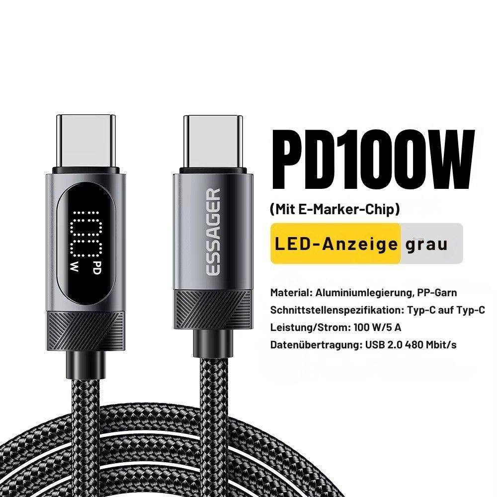 Essager 100W USB-C auf USB-C Kabel mit Digitalanzeige